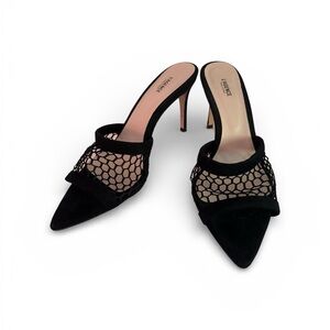 L'AGENCE Black Suede Mesh Stiletto Heels